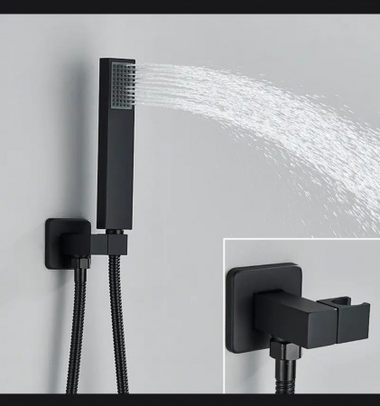 Смеситель скрытого монтажа черный без излива 8603FF